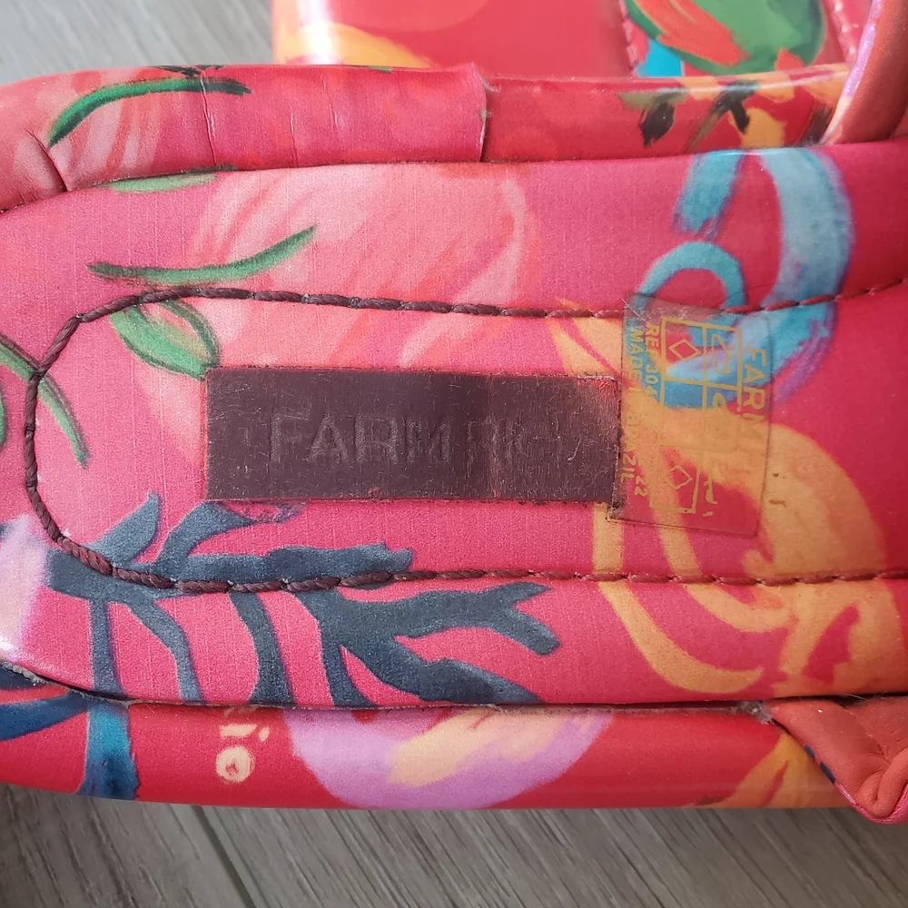 FARM Rio Red Floral Slide Sandals with Green Accents